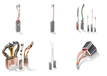 Carbon Brush sebagai transfer current pada benda yang berputar pada slipring (AC motor) dan pada commutator (DC motor).
